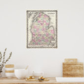  kaart van Michigan (1855) Poster (Keuken)