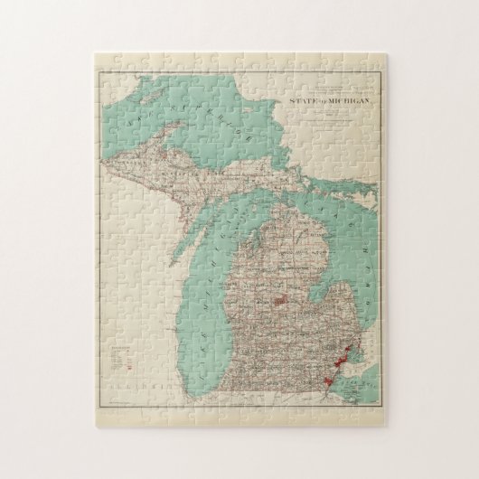 kaart van Michigan (1888) Legpuzzel (Verticaal)