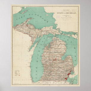 kaart van Michigan (1888) Poster