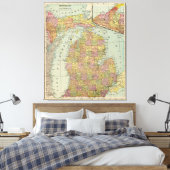 kaart van Michigan (1909) Canvas Afdruk (Insitu (Slaapkamer))