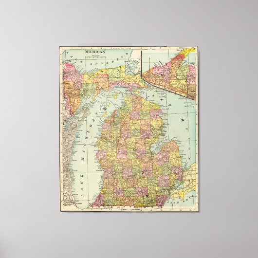 kaart van Michigan (1909) Canvas Afdruk (Voorkant)