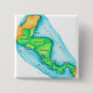 Kaart van Midden-Amerika Vierkante Button 5,1 Cm