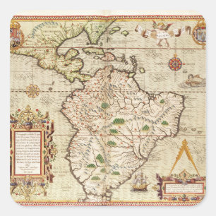 Kaart van Midden- en Zuid-Amerika Vierkante Sticker