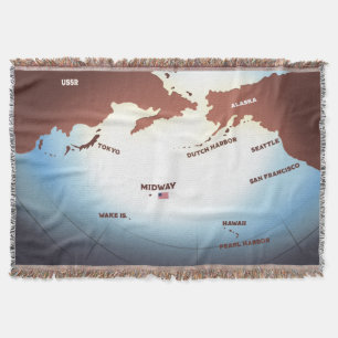 Kaart van Midway-eiland in vintage stijl WW2 Deken