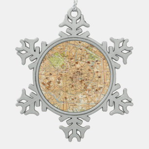  kaart van Milaan Italië (1914) Tin Sneeuwvlok Ornament