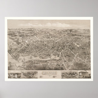 Kaart van Milford, CT vanaf 1882 Poster
