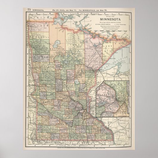  kaart van Minnesota (1891) Poster (Voorkant)
