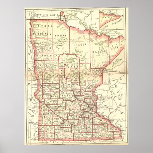 kaart van Minnesota (1893) Poster (Voorkant)