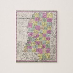  kaart van Mississippi (1853) Legpuzzel