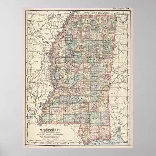 kaart van Mississippi (1891) Poster (Voorkant)