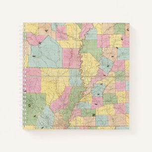 Kaart van Mississippi, Louisiana en Arkansas Notitieboek