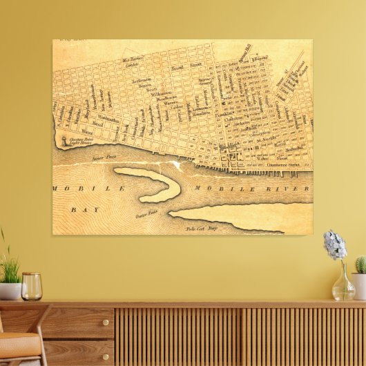 kaart van Mobile Alabama (1840) Canvas Afdruk (Insitu (Woonkamer))