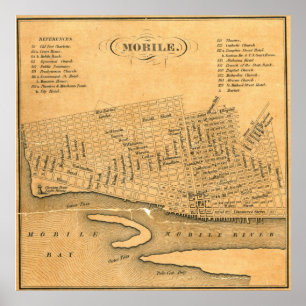 kaart van Mobile Alabama (1840) Poster