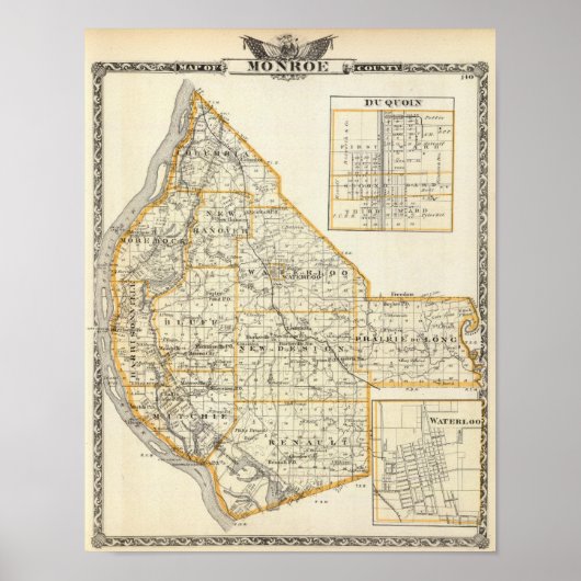 Kaart van Monroe County, DuQuoin en Waterloo Poster (Voorkant)