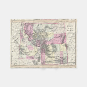  kaart van Montana, Wyoming en Idaho (1884) Fleece Deken