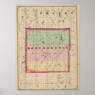 Kaart van Montmorency County, Michigan Poster