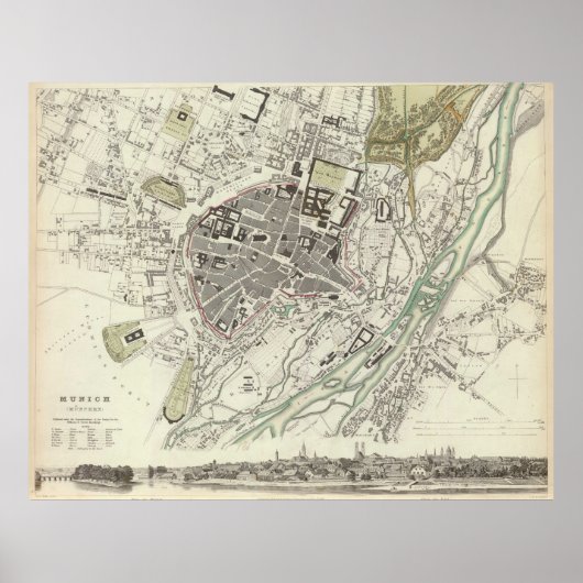 kaart van München Duitsland (1832) Poster (Voorkant)