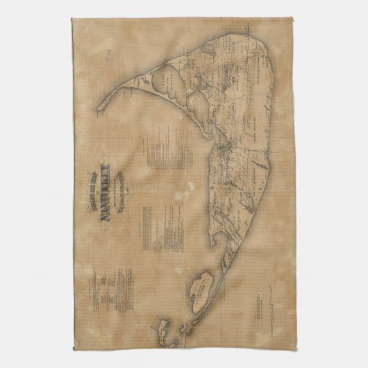 kaart van Nantucket (1869) Theedoek (Verticaal)