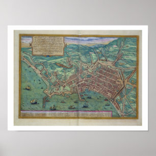 Kaart van Napels, van "Civitates Orbis Terrarum" d Poster