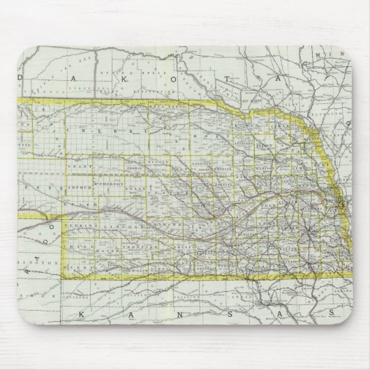  kaart van Nebraska (1889) Muismat (Voorkant)