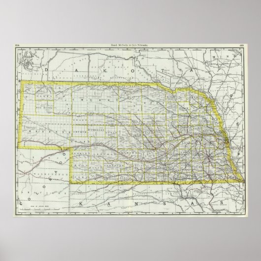 kaart van Nebraska (1889) Poster (Voorkant)