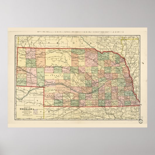 Kaart van Nebraska (1902) Poster (Voorkant)