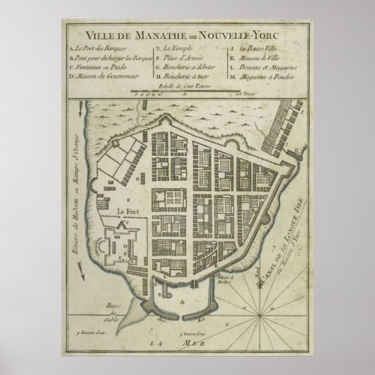 kaart van Neder-Manhattan (1764) Poster (Voorkant)