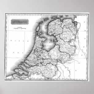  kaart van Nederland (1817) BW Poster