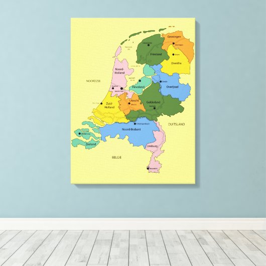Kaart van Nederland Canvas Afdruk (Insitu (Houten vloer))