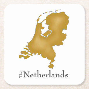 Kaart van Nederland in Gold Waterverf Vierkante Kartonnen Onderzetter