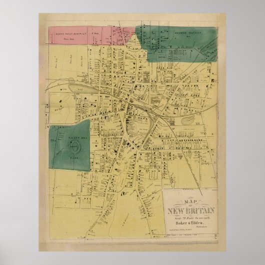  kaart van New Britain CT (1869) Poster (Voorkant)