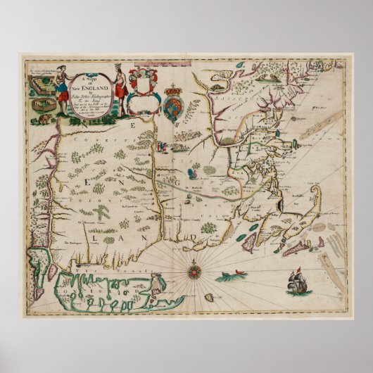 kaart van New England (1675) Poster (Voorkant)