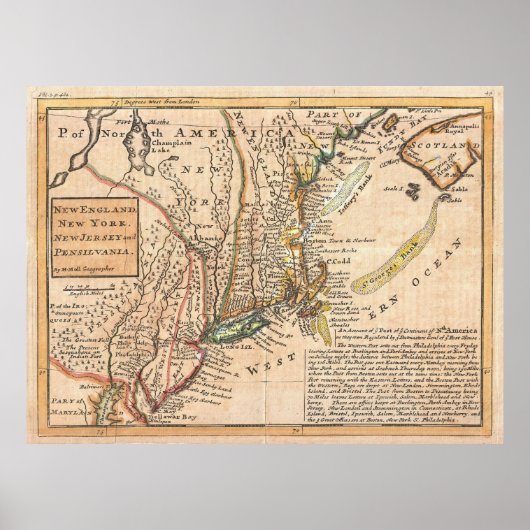  kaart van New England (1729) Poster (Voorkant)