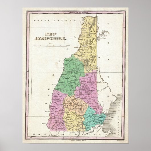 kaart van New Hampshire (1827) Poster (Voorkant)
