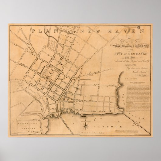 kaart van New Haven CT (1827) Poster (Voorkant)