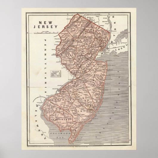  kaart van New Jersey (1845) Poster (Voorkant)