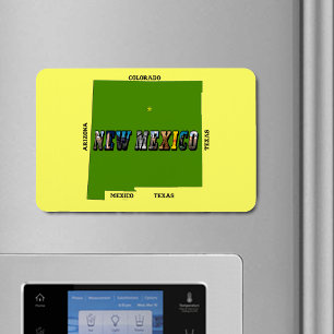 Kaart van New Mexico Omtrek Foto Tekst Magneet