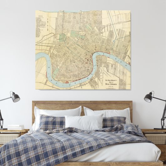 kaart van New Orleans (1919) Canvas Afdruk (Insitu (Slaapkamer))