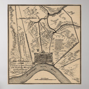 kaart van New Orleans Louisiana (1798) Poster