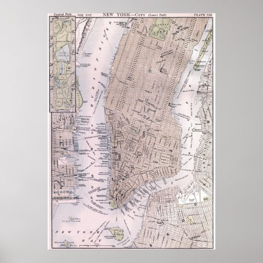  kaart van New York (1884) Poster (Voorkant)