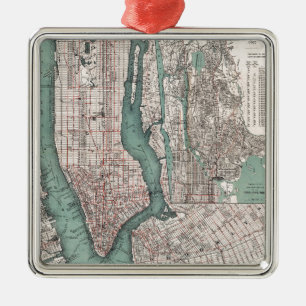 kaart van New York (1897) Metalen Ornament