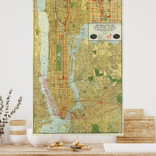  kaart van New York (1918) Poster (Keuken)