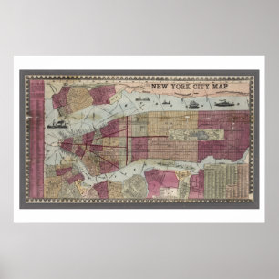 Kaart van New York City (1857) Poster