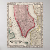 kaart van New York en Brooklyn 1860 Poster (Voorkant)