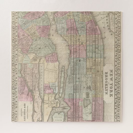  kaart van New York en Brooklyn Legpuzzel (Horizontaal)