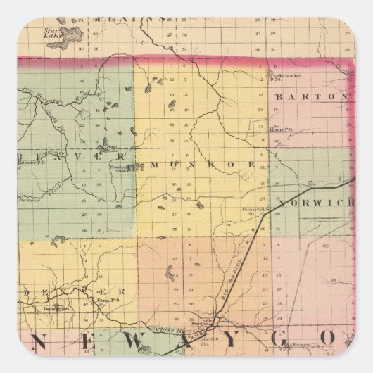 Kaart van Newaygo County, Michigan Vierkante Sticker (Voorkant)