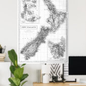  kaart van Nieuw-Zeeland (1854) BW Poster (Thuiskantoor)