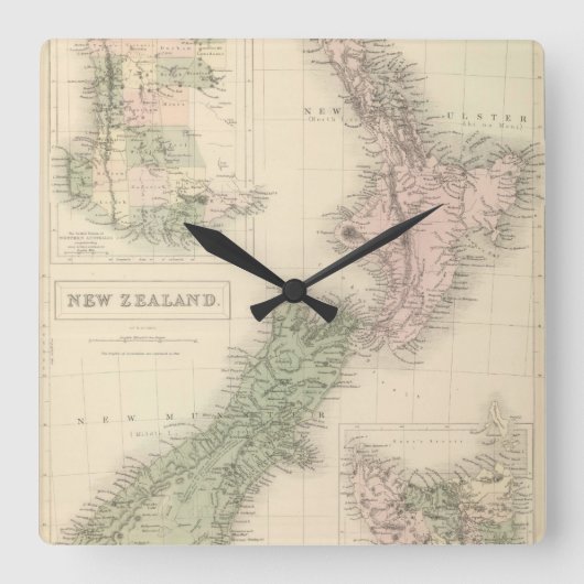 kaart van Nieuw-Zeeland (1854) Vierkante Klok (Voorkant)