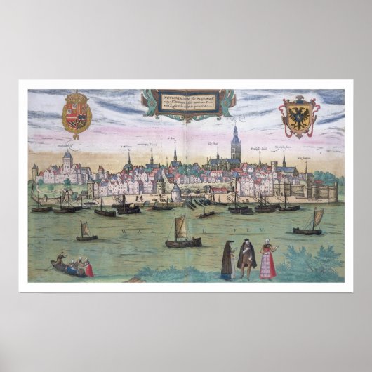 Kaart van Nijmegen, van "Civitates Orbis Terrarum" Poster (Voorkant)