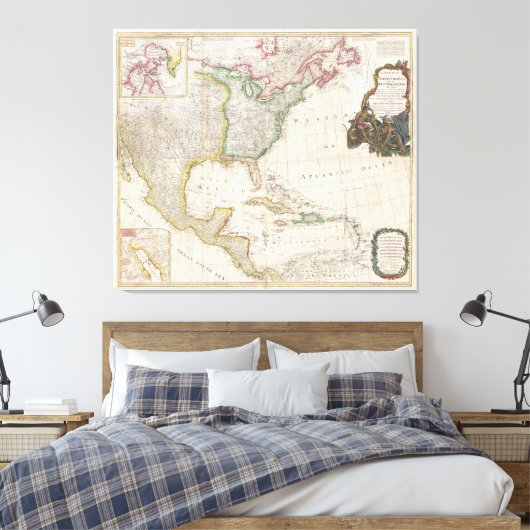 kaart van Noord-Amerika (1794) Canvas Afdruk (Insitu (Slaapkamer))